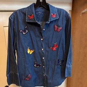 Faconnable Navy Denim Shirt with Butterfly Accent